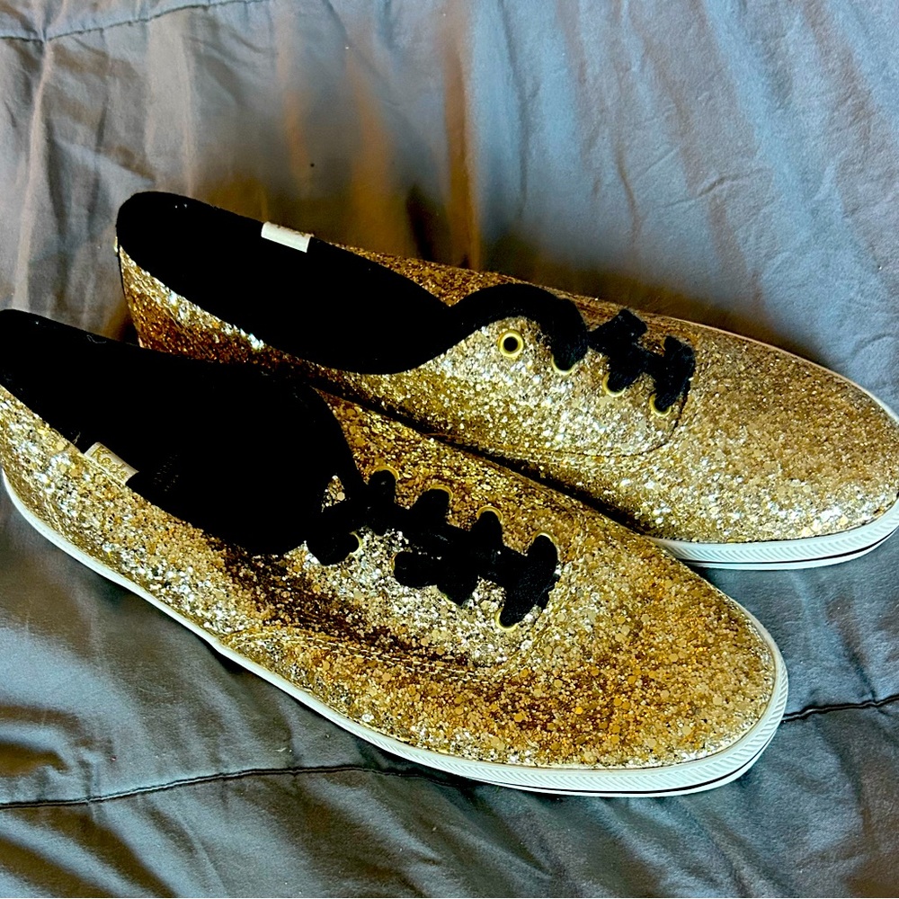 new without box: Keds x Kate Spade gold glitter size 10